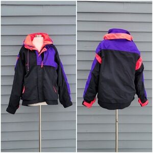 Vintage y2k Columbia Criterion Ski Jacket Black Purple Neon Pink Large SM 5330